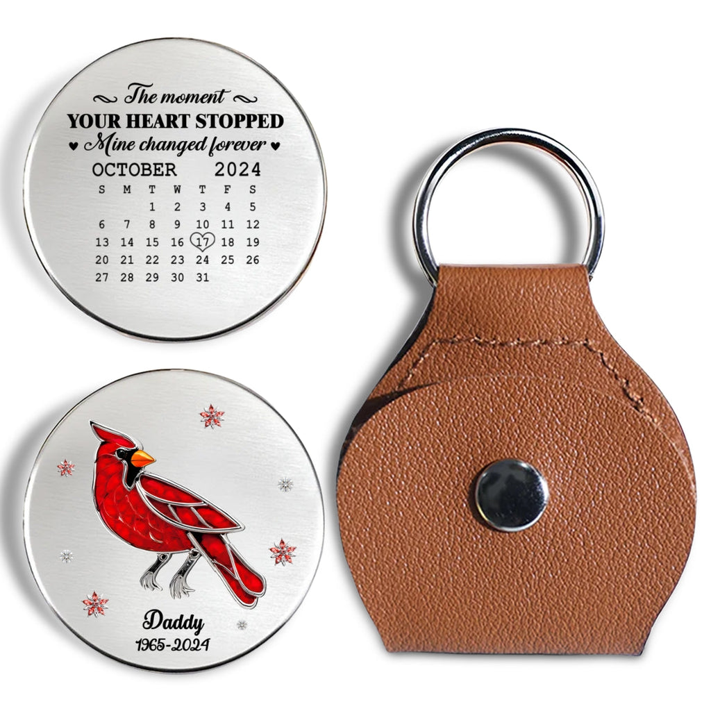 Custom Memorial Coin Keychain, Sympathy Keepsake • The Moment Your Heart Stopped - Personalized Pocket Hug