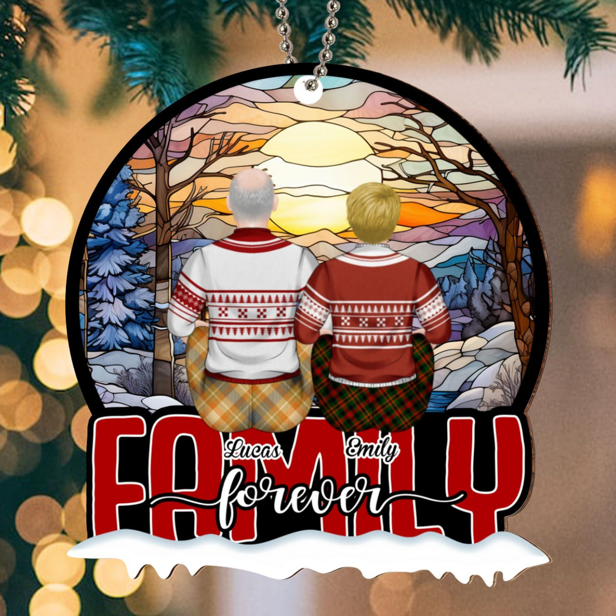 Custom Family Ornament, Christmas Gift for Family Members •  Family Last Forever - Personalized Suncatcher Ornament