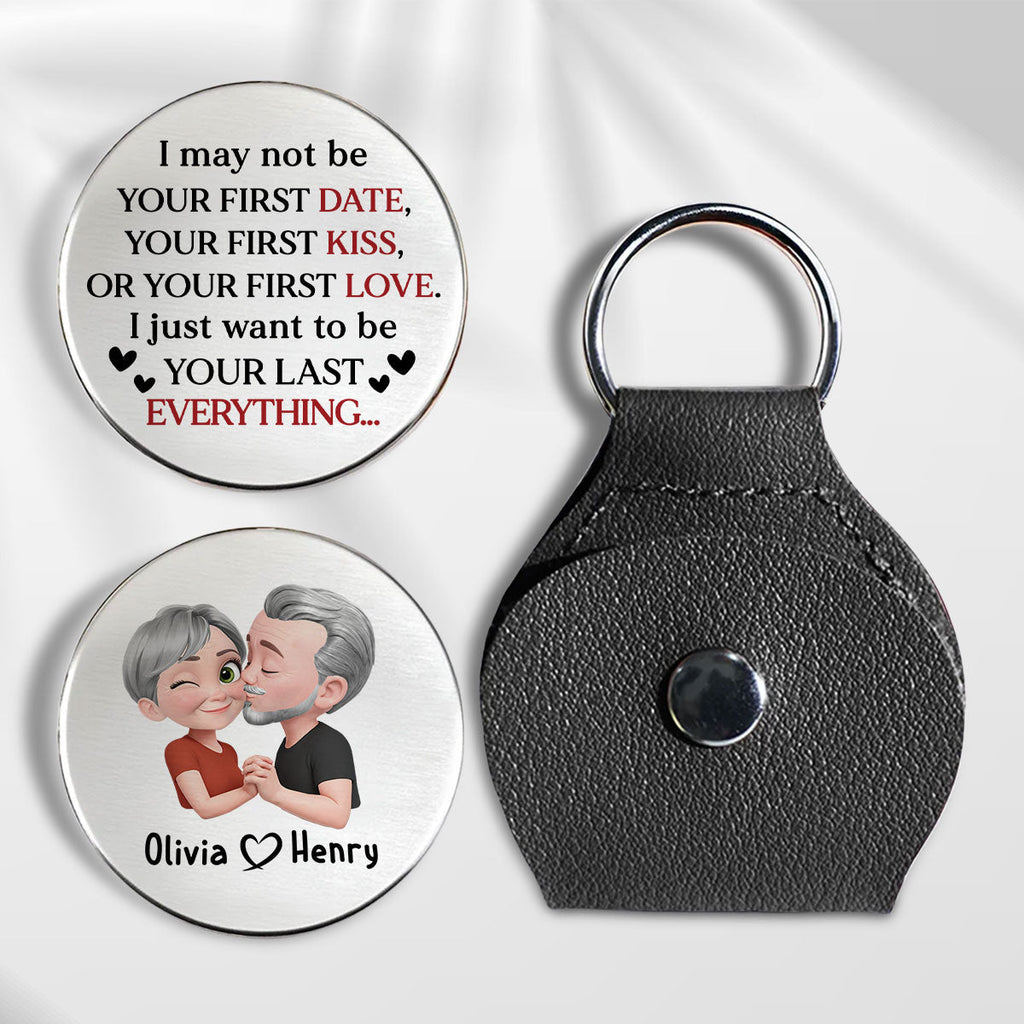 Custom Coin Keychain for Wife, Couple Anniversary Valentine's Day Gifts • Not Your First Kiss - Personalized Pocket Hug