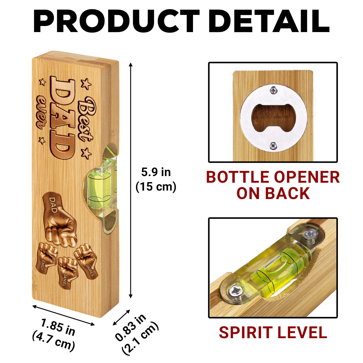 Gold Best Dad - Personalized Wooden Spirit Level Bottle Opener