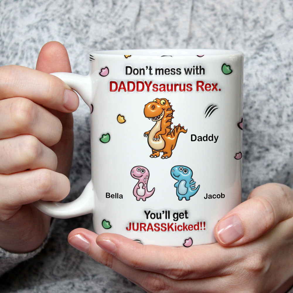 Custom Father's Day, Special Gift for Dad & Grandpa • Watch Out For Grandpasaurus Rex - Personalized 3D Inflated Effect Mug