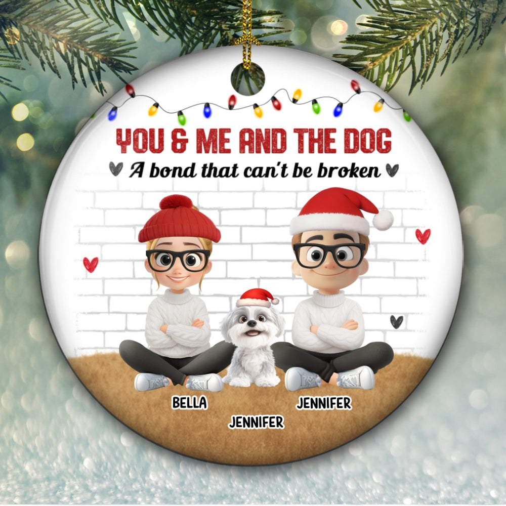 Custom Keepsake Christmas Ornament •  You Me And The Dog Snow Ver - Personalized Ceramic Ornament