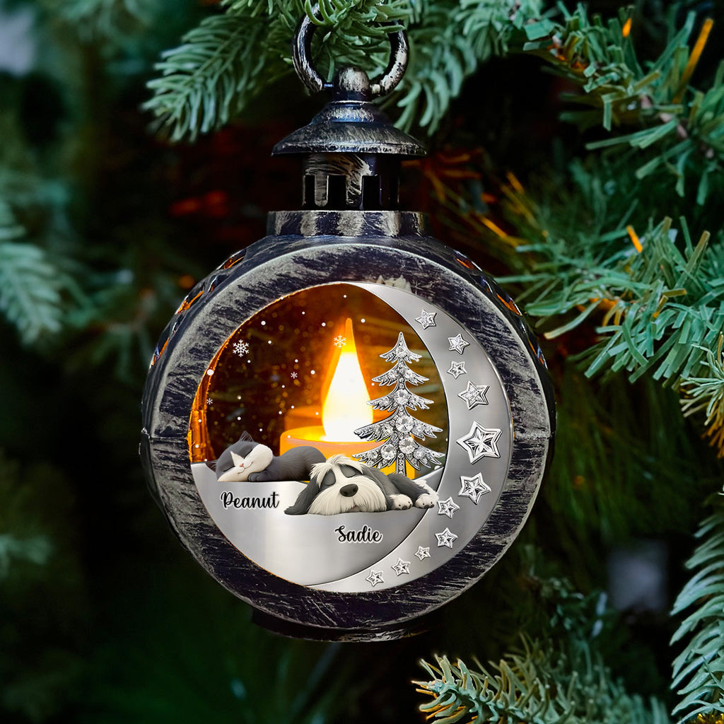 Custom Pet Memorial Christmas Night Light, Remembrance Gifts • Beside My Babies - Personalized 3D Effect Christmas Lantern