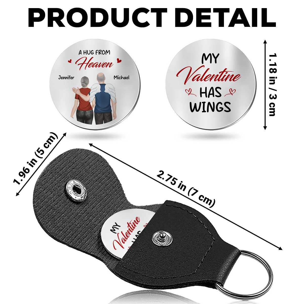 Custom Memorial Coin Keychain, Sympathy Keepsake • My Valentine Has Wings - Personalized Pocket Hug