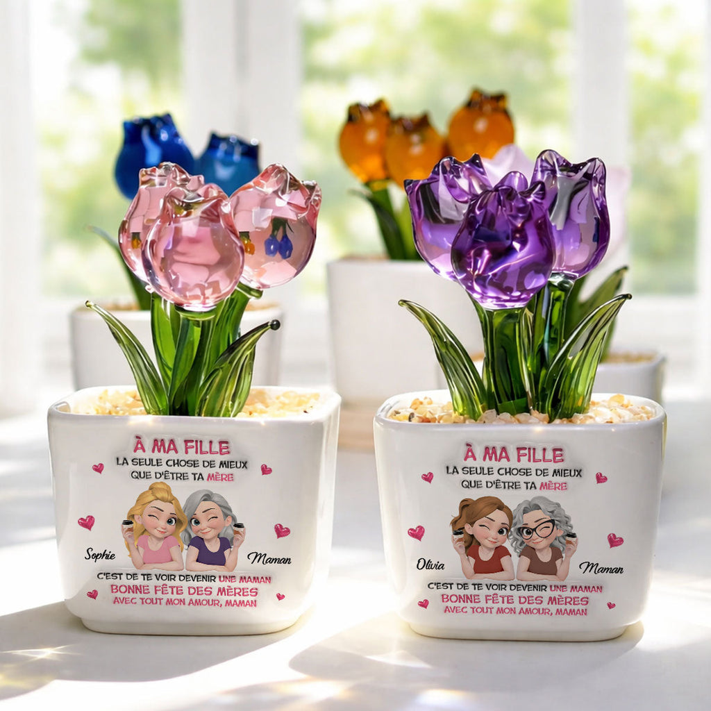 Custom Mother's Day Flower Keepsake, Glass Home Decor Gift for Daughter • Regarder Ma Fille Devenir Maman - Vase Personnalisé Aux Tulipes Éternelles