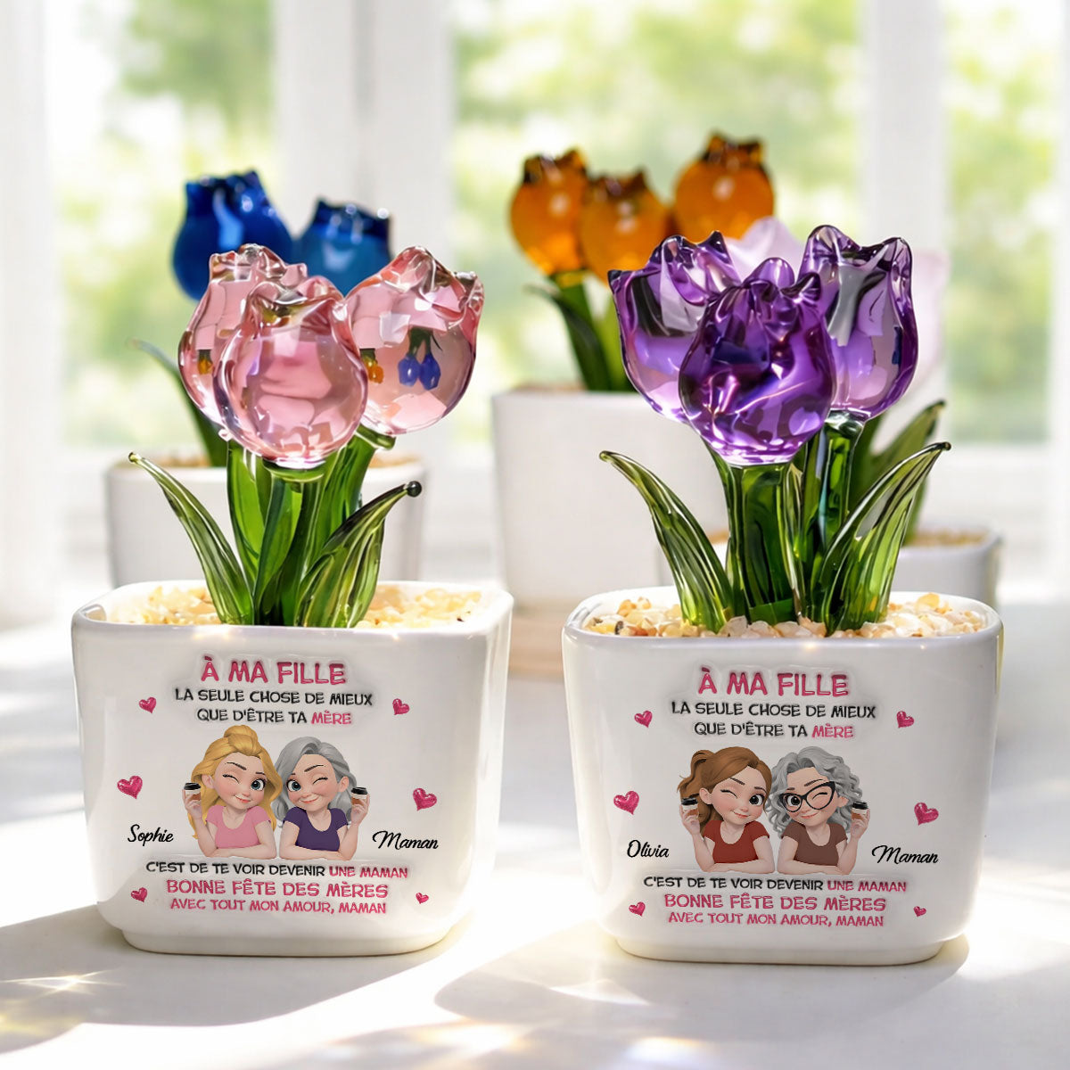 Custom Mother's Day Flower Keepsake, Glass Home Decor Gift for Daughter • Regarder Ma Fille Devenir Maman - Vase Personnalisé Aux Tulipes Éternelles