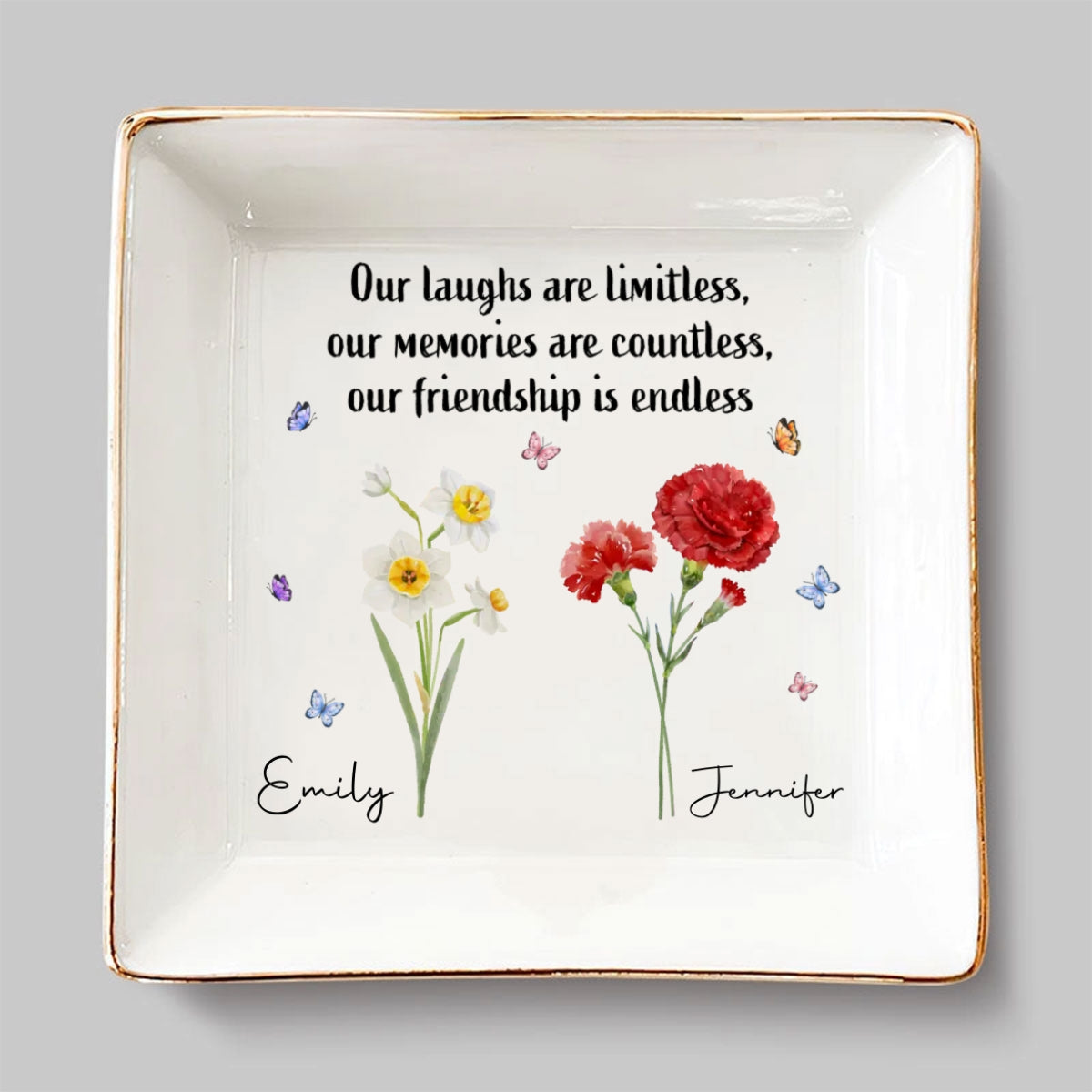 Custom Bestie Trinket Dish, Birthday Christmas Gift For Best Friend • Where Flowers Bloom So Does Hope - Personalized Jewelry Dish