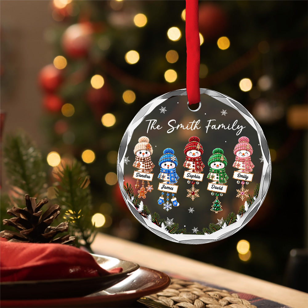 Custom Family Ornament, Christmas Gift for Family Members •  Snowman Family - Personalized Glass Ornament