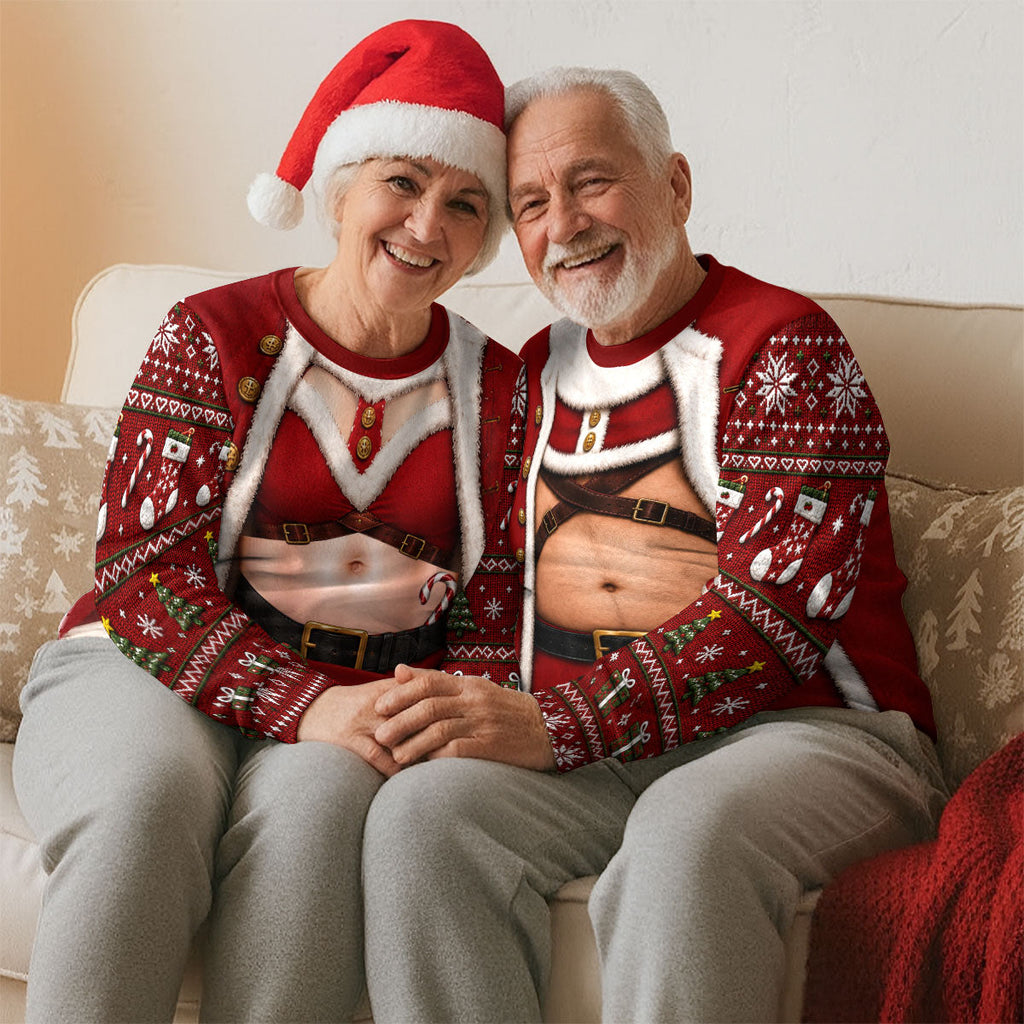 Custom Funny Ugly Sweatshirt, Couple Christmas Gift • Santa Body - Personalized All-Over-Print Sweatshirt