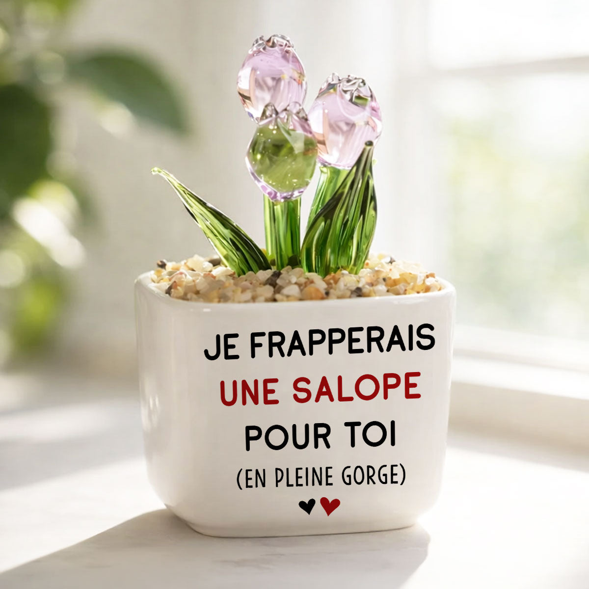 Custom Flower Keepsake, Glass Home Decor Gift for Best Friend • Je Me Batterais Pour Toi – Tulipes Éternelles En Verre Personnalisées