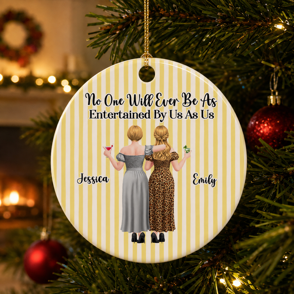 Custom Friendship Christmas Ornament, Best Friend Gift •  Entertained By Us - Personalized Ceramic Ornament