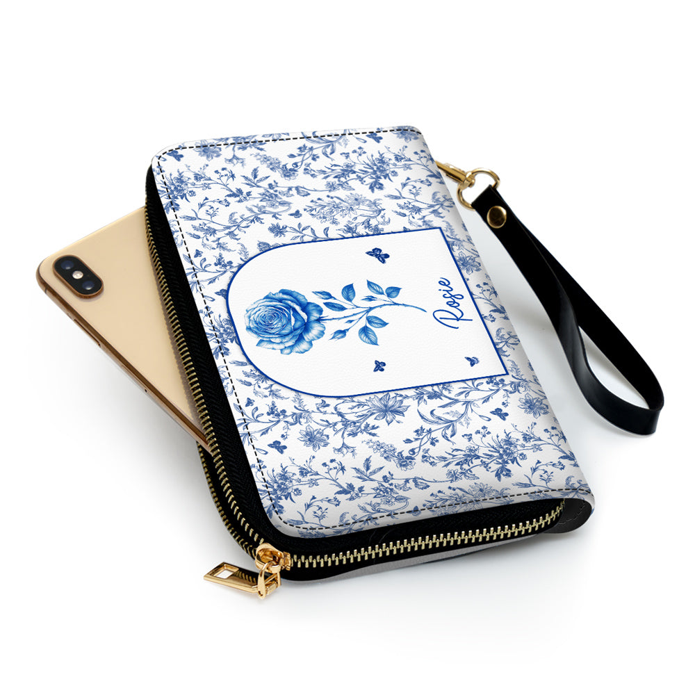 Blooming In Blue - Personalized Leather Wallet