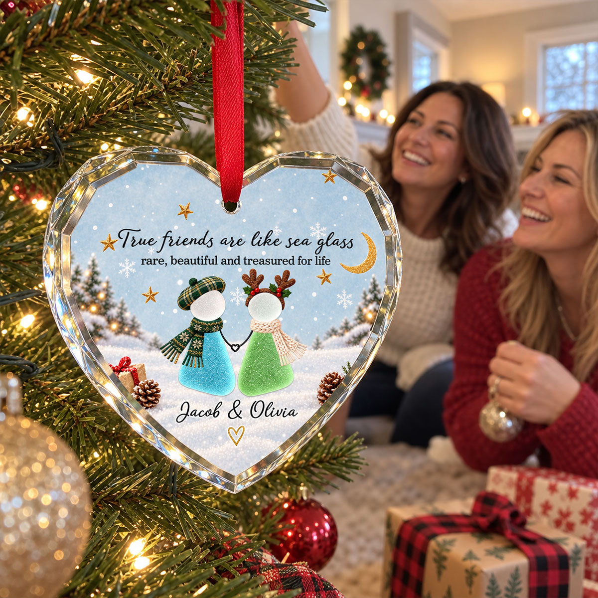 Custom Sister Christmas Ornament •  True Friends Are Like Sea Glass - Personalized Glass Ornament
