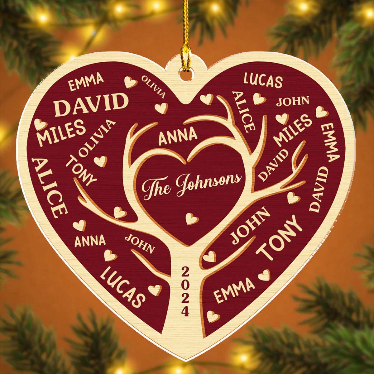 Custom Family Ornament, Christmas Gift for Family Members •  Heart Family - Personalized Acrylic Ornament