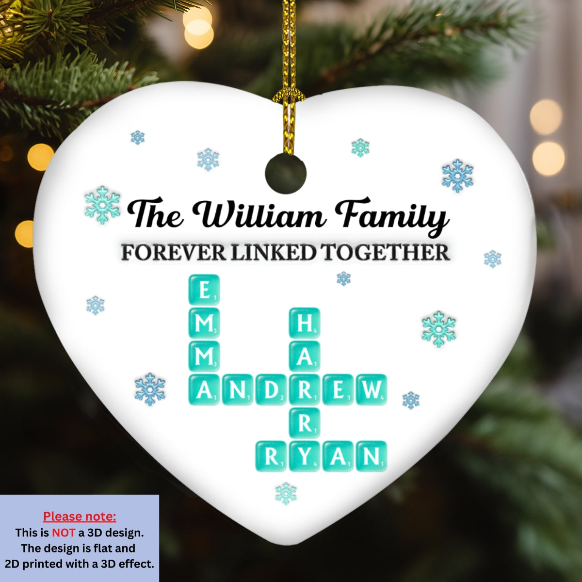 Custom Family Ornament, Christmas Gift for Family Members •  Family Name Crosswords Sea Glass - Personalized 3D Inflated Effect Ceramic Ornament