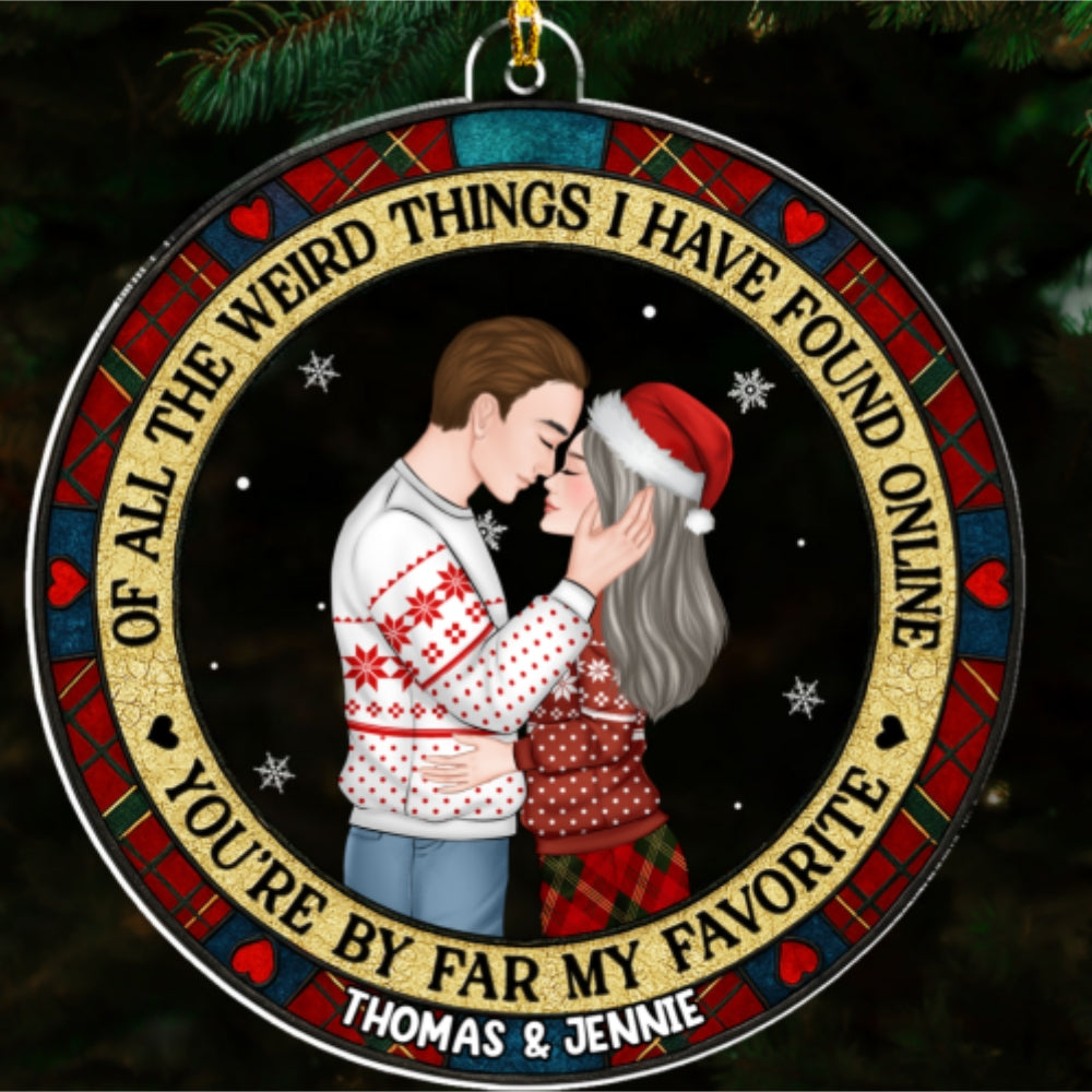 Custom Couple Christmas Ornament, Anniversary Gift •  Christmas Couple You Are My Favorite By Far - Personalized Acrylic Ornament