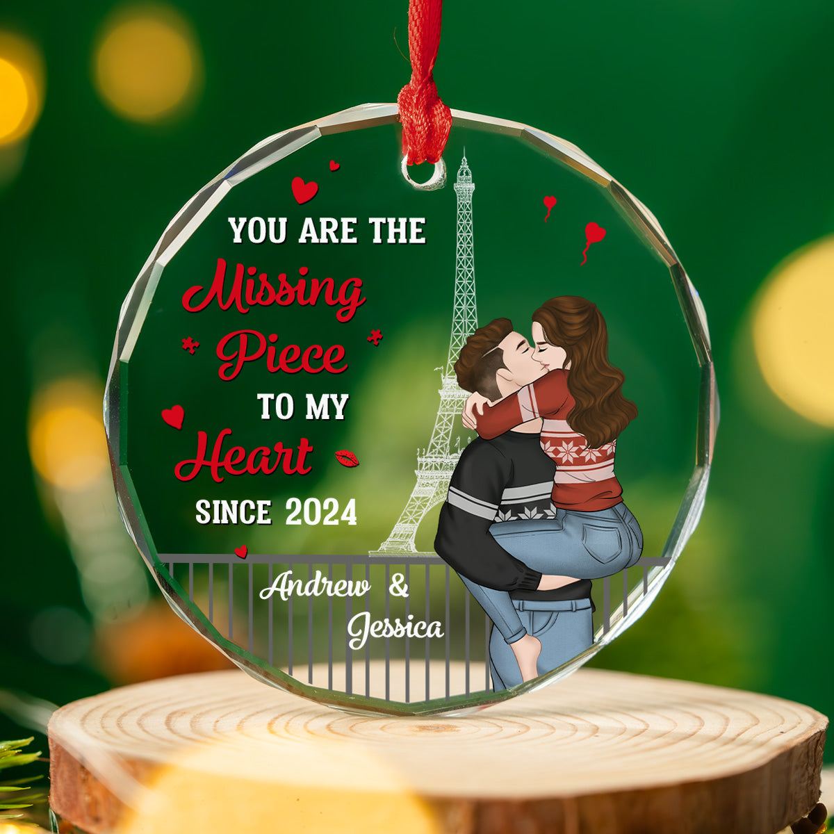 Custom Couple Christmas Ornament, Anniversary Gift •  The Year I Found My Missing Piece Couples - Personalized Glass Ornament