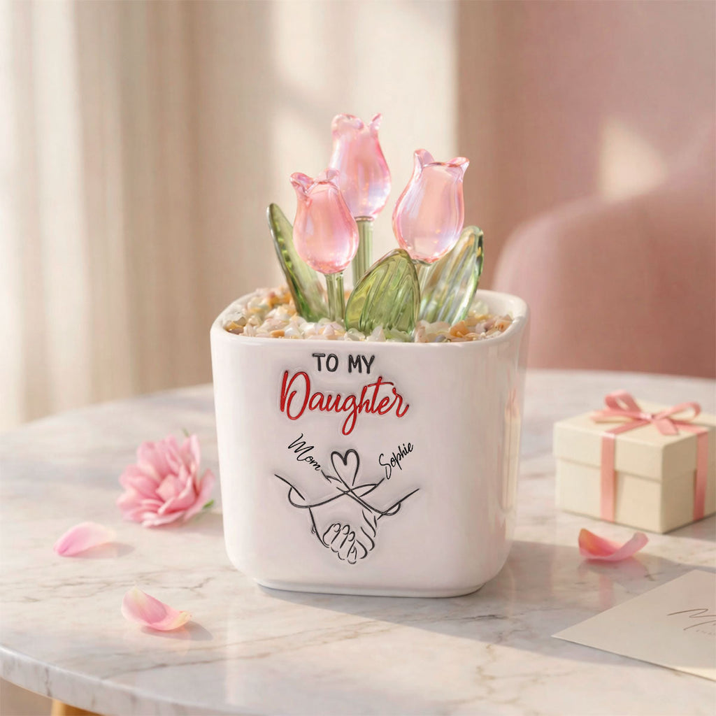 Custom Flower Keepsake, Glass Home Decor Gift for Daughter • How Special You Are To Me - Personalized 3D Inflated Effect Glass Everlasting Tulips