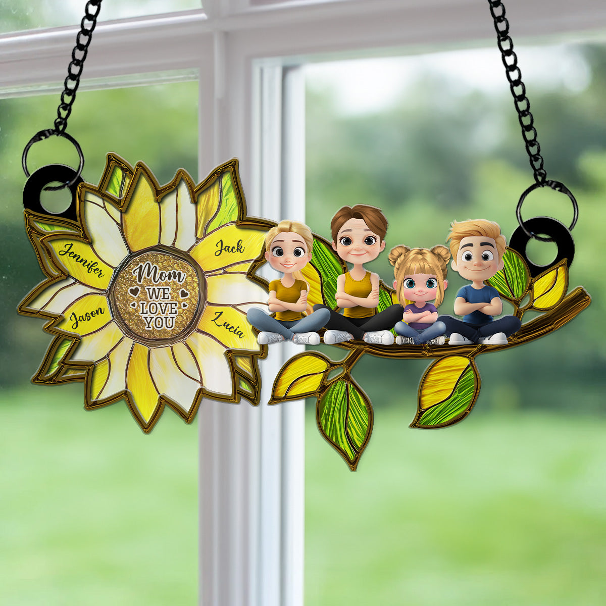 Custom Hanging Decor for Mom Daughter, Mother's Day Gifts • Sunflower Mom - Personalized Suncatcher