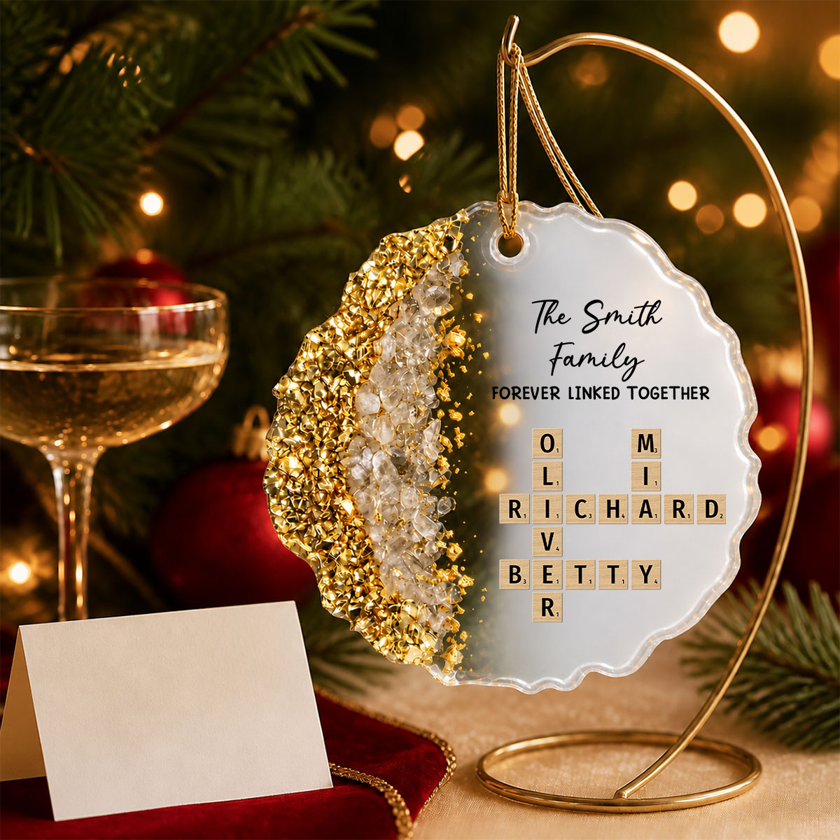 Custom Family Ornament, Christmas Gift for Family Members •  Family Hearts Forever Linked Together - Personalized Resin Ornament
