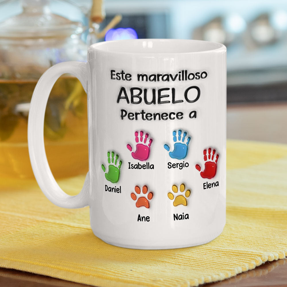 Custom Father's Day, Special Gift for Dad & Grandpa • Este Maravilloso Padre Abuelo Pertenece A - Taza Personalizada con Efecto 3D Inflado