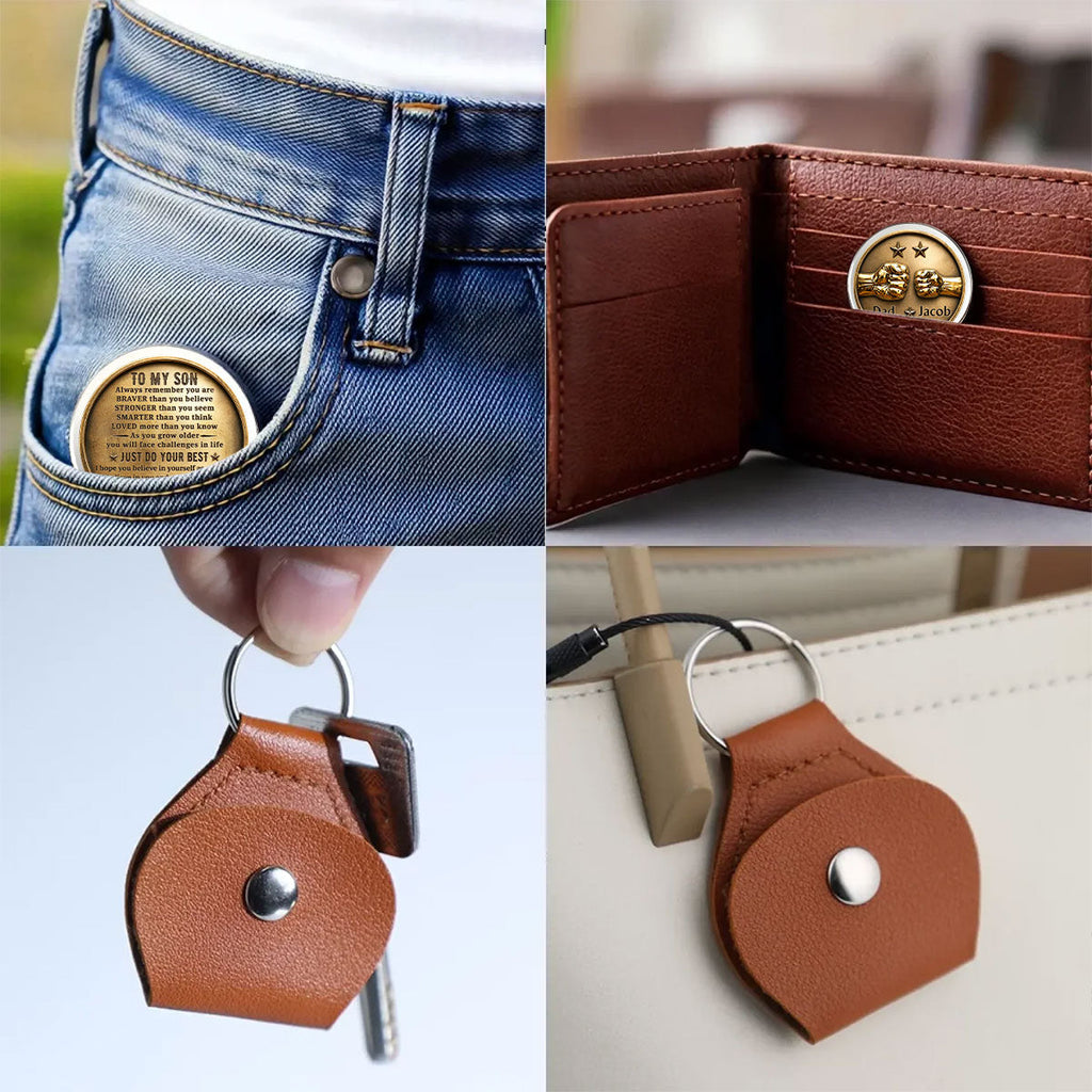 Custom Son Coin Keychain, Father's Day Birthday Gifts • Just Do Your Best My Son - Personalized 3D Effect Pocket Hug