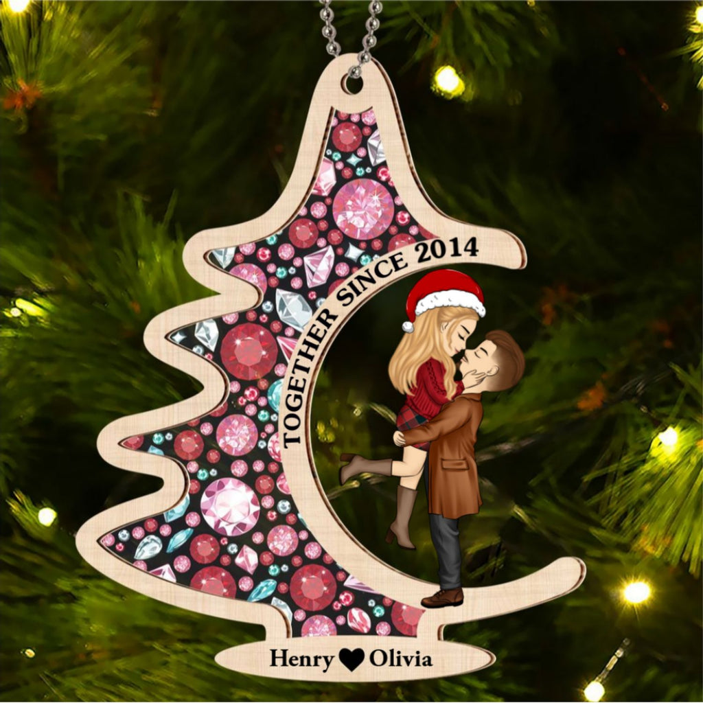 Custom Couple Christmas Ornament, Anniversary Gift •  You Put The Merry In My Christmas - Personalized Suncatcher Ornament