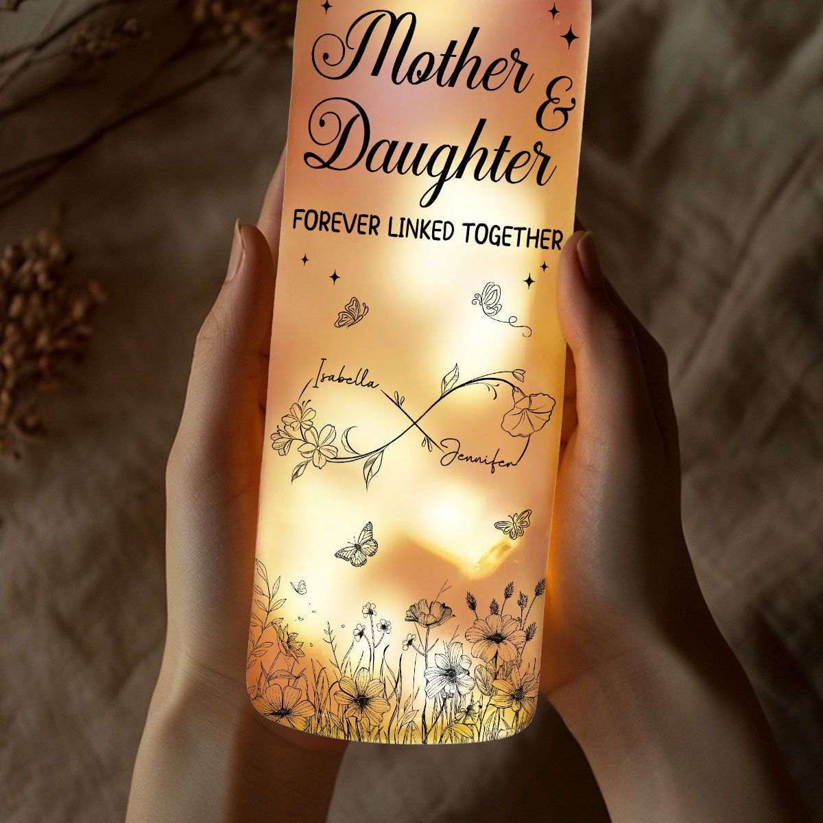 Mother And Daughter Forever Linked Together - Personalized Bottle Lamp