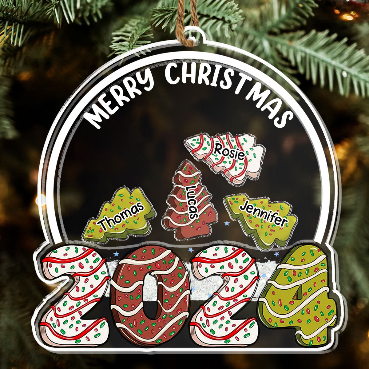 Custom Family Ornament, Christmas Gift for Family Members •  Tree Cake Family - Personalized Acrylic Shaker Ornament