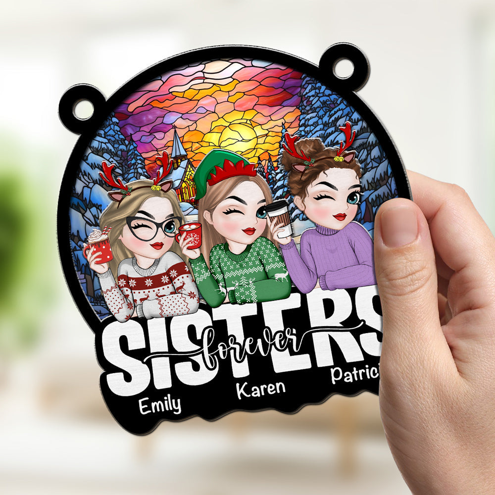 Custom Christmas Hanging Decor, for Best Friend, Friendship Gifts • Besties Sitting Christmas 2024 - Personalized Suncatcher