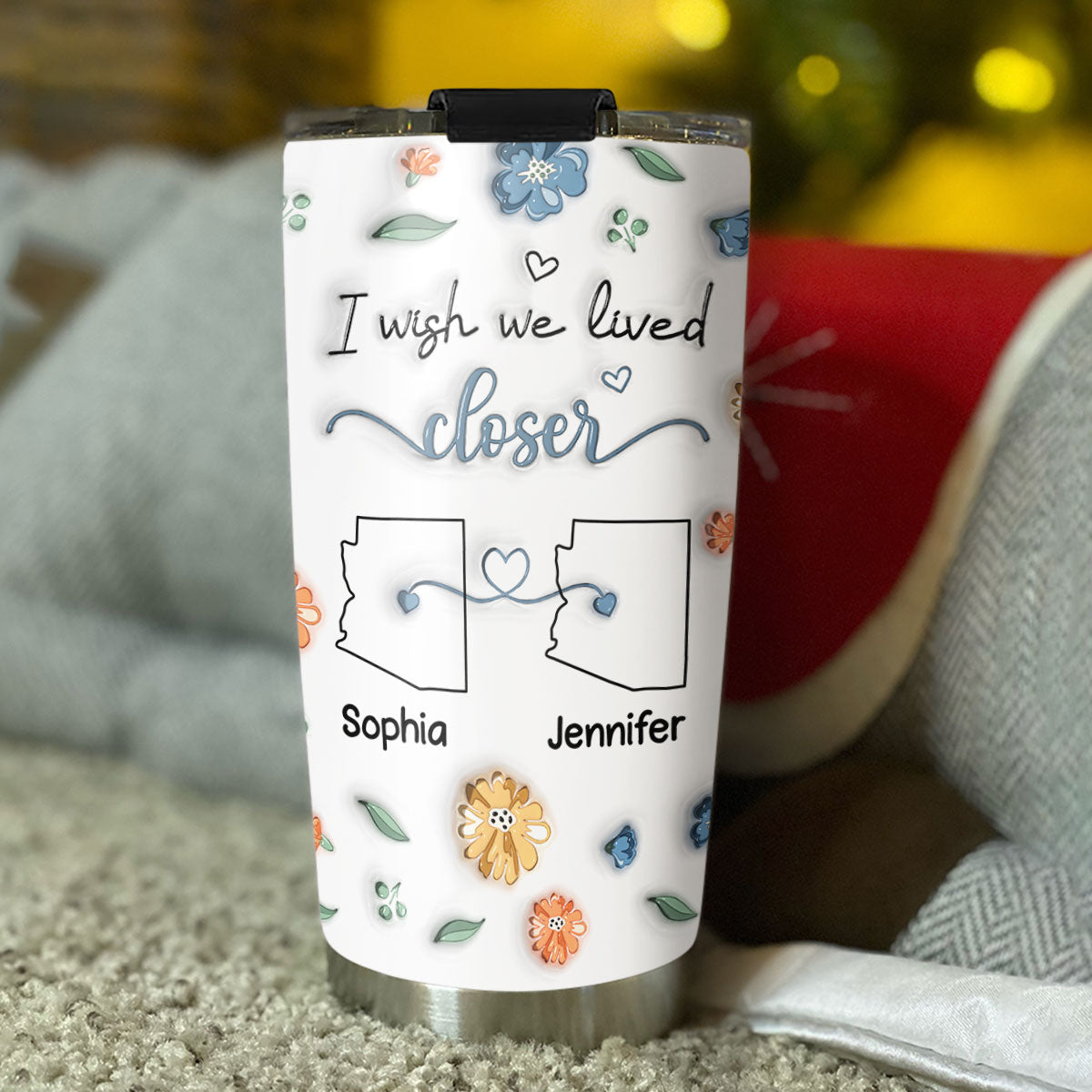 Custom Christmas Birthday Gifts For Best Friend • I Wish We Lived Closer Version 2 - Personalized 3D Inflated Effect Tumbler
