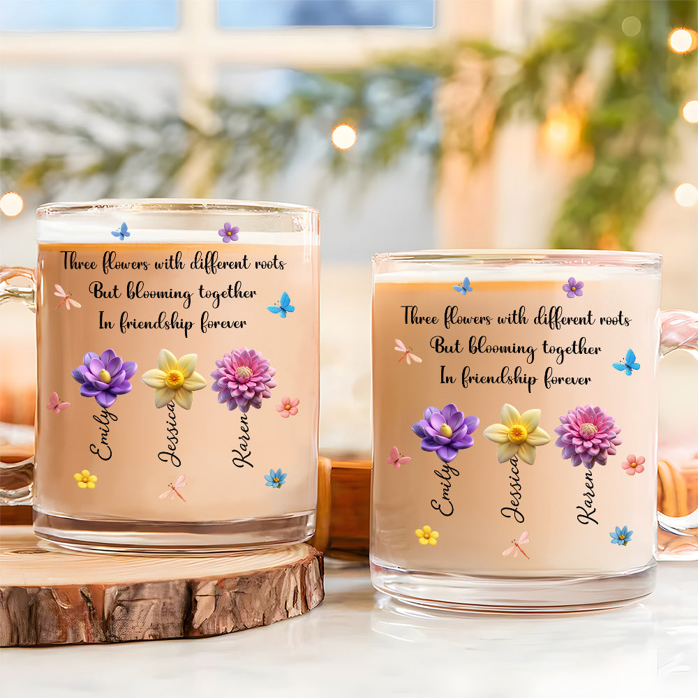 Custom Best Friend, Christmas & Birthday Friendship Keepsake Gift • Flowers Grow Friendship Lasts Forever - Personalized Glass Mug