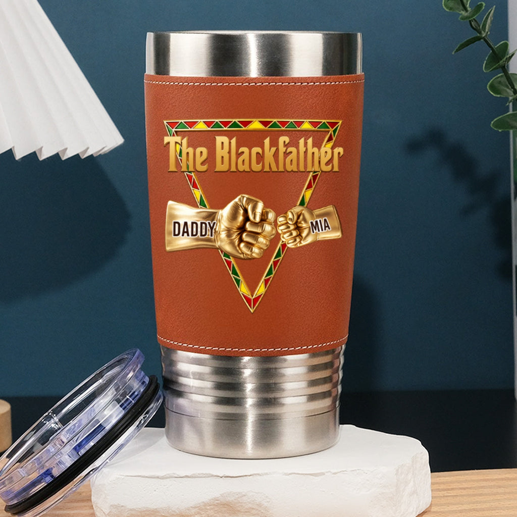 Custom Father's Day Birthday Gifts For Dad • The Blackfather Gold - Personalized Leather Tumbler
