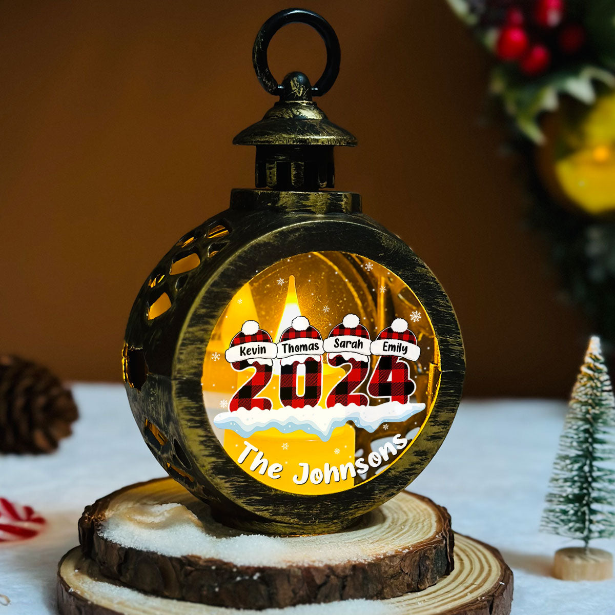Custom Name Family Christmas Gifts, Holiday Decor • Lovely Christmas - Personalized Christmas Lantern