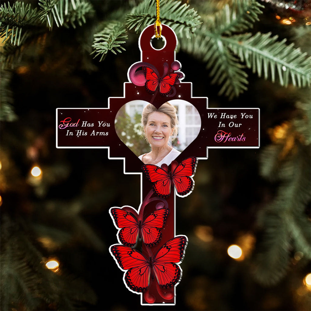 Custom Photo Memorial Christmas Ornament, Sympathy Keepsake • God has you - Personalized Photo Acrylic Ornament