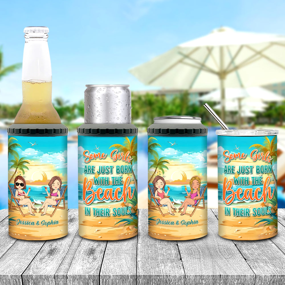 Some Girl Are Just Born With The Beach In Their Souls - Personalized Can Cooler Tumbler