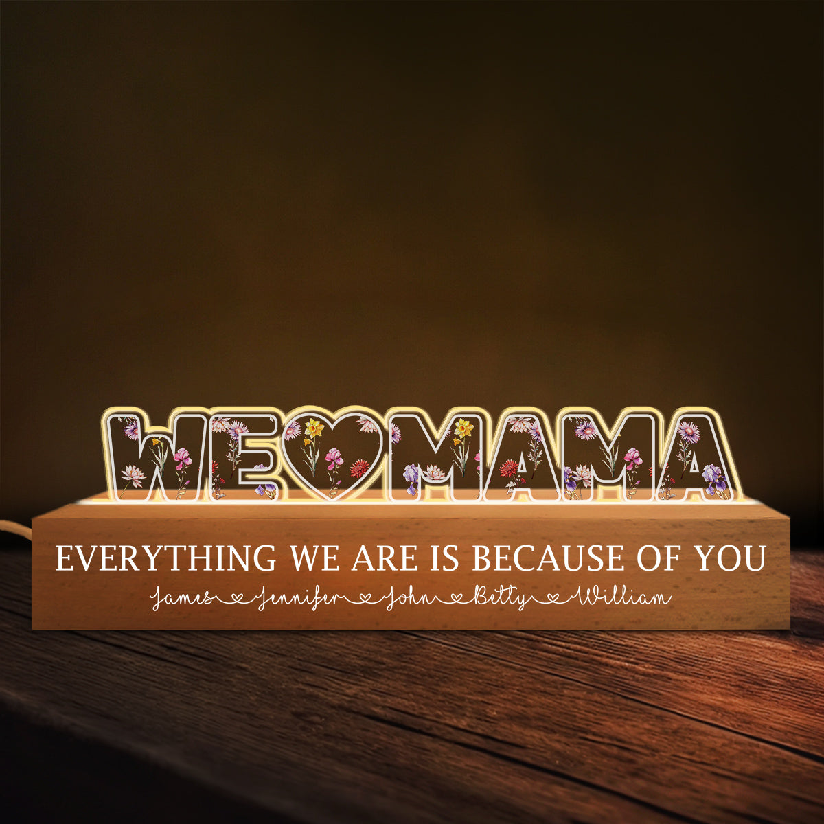 Custom Gift for Mom Grandma, Mother's Day Birthday • Everything We Are Is Because Of You - Personalized Acrylic Letters 3D LED Night Light