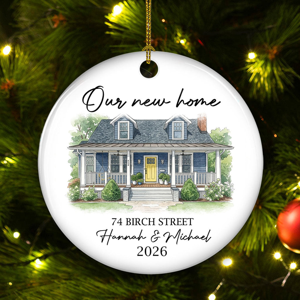 Custom Photo Family First Christmas Ornament • Our New Home 2026 - Personalized Ceramic Ornament