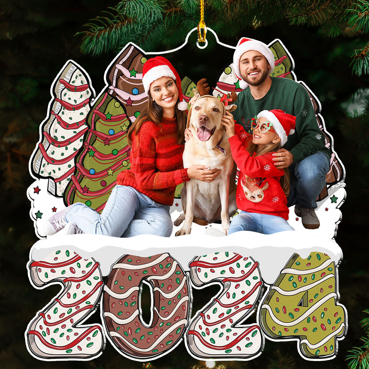 Custom Photo Family Ornament, Christmas Gift for Family Members • Photo Family Christmas Tree Cake - Personalized Acrylic Ornament