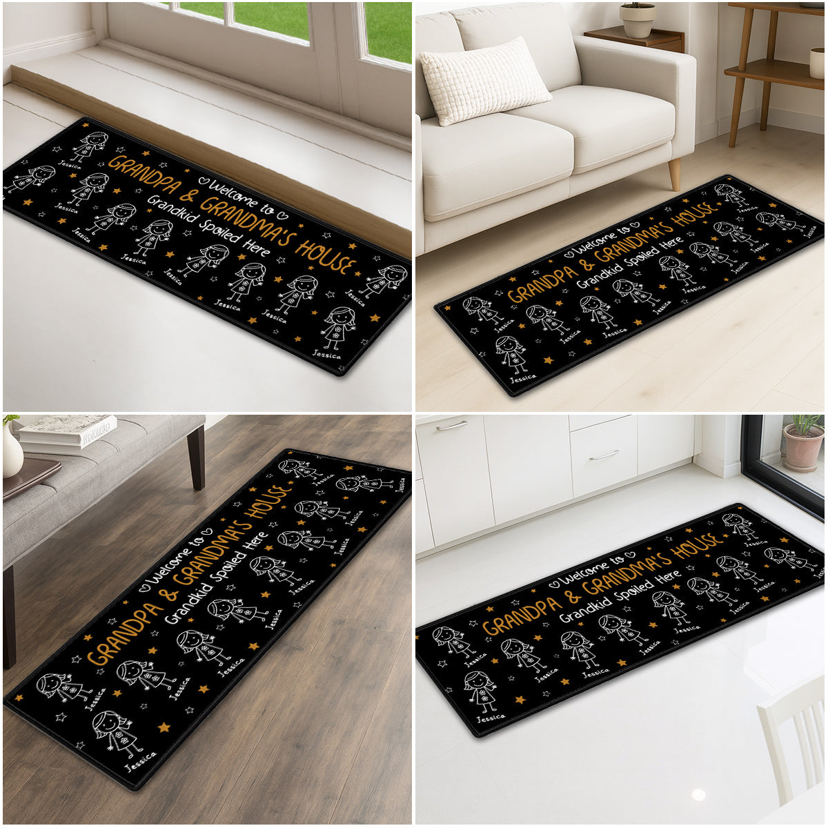 Custom Family Name Rug, Housewarming Birthday Gift For Grandma Grandparents • Grandkids Make Life Grand - Personalized Runner Rug