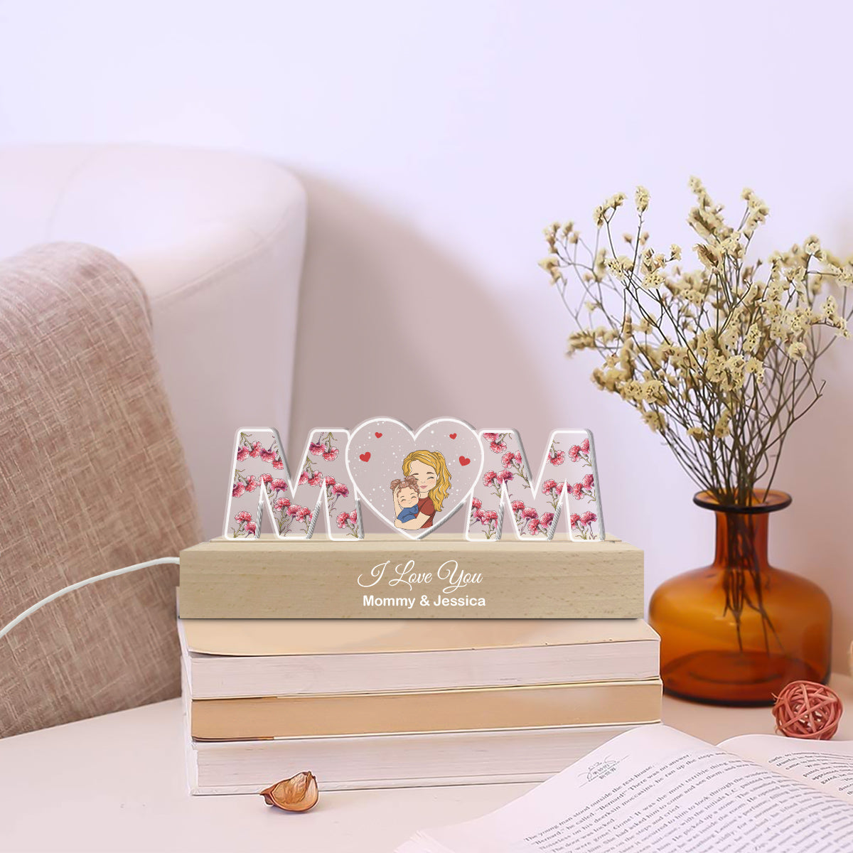 Custom Photo Gift for Mom Grandma, Mother's Day Birthday • Love You Always - Personalized Acrylic Letters 3D LED Night Light