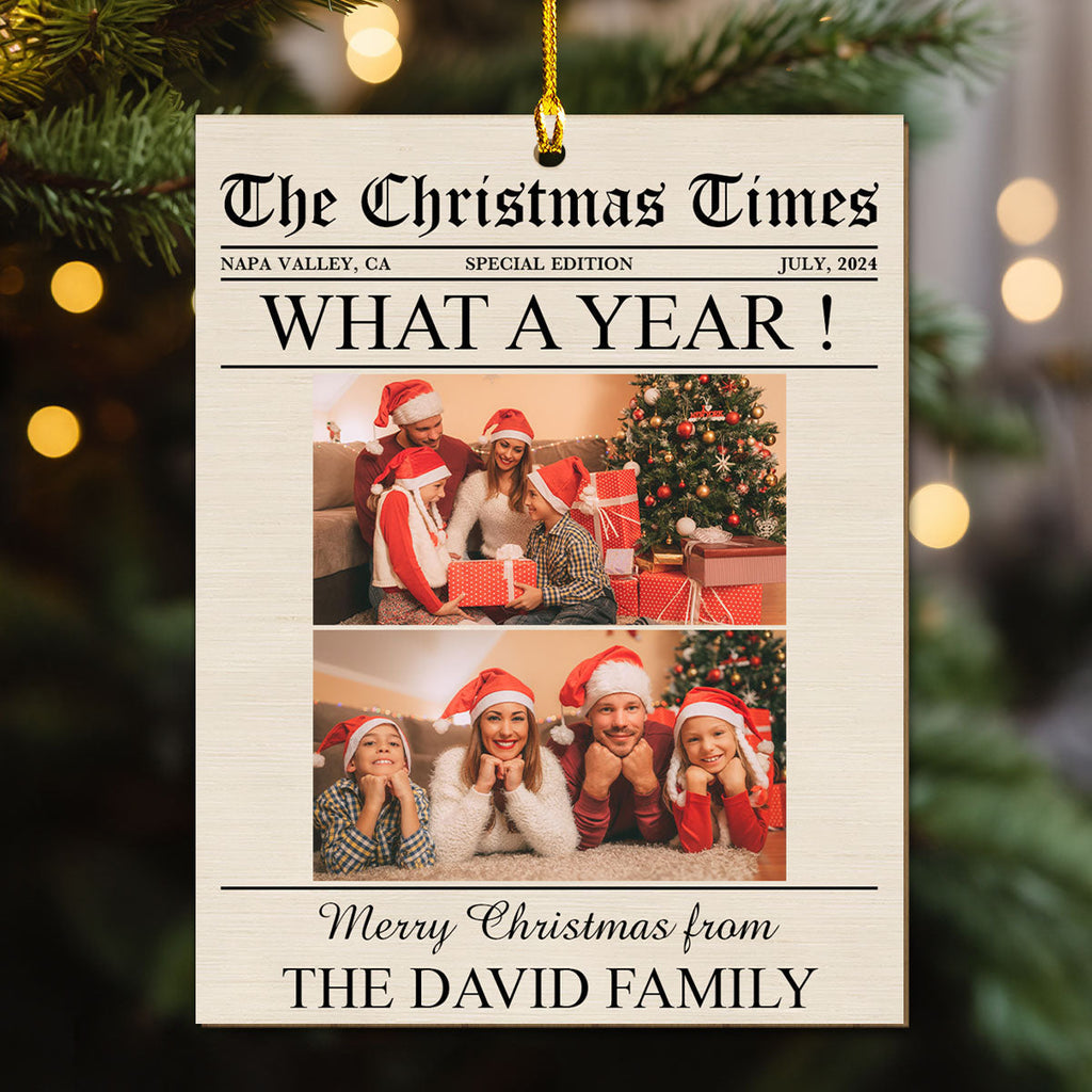 Custom Photo Family Ornament, Christmas Gift for Family Members • What A Year - Personalized Wood Ornament