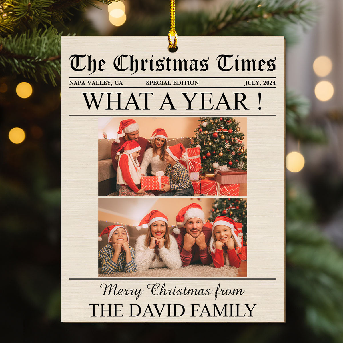 Custom Photo Family Ornament, Christmas Gift for Family Members • What A Year - Personalized Wood Ornament