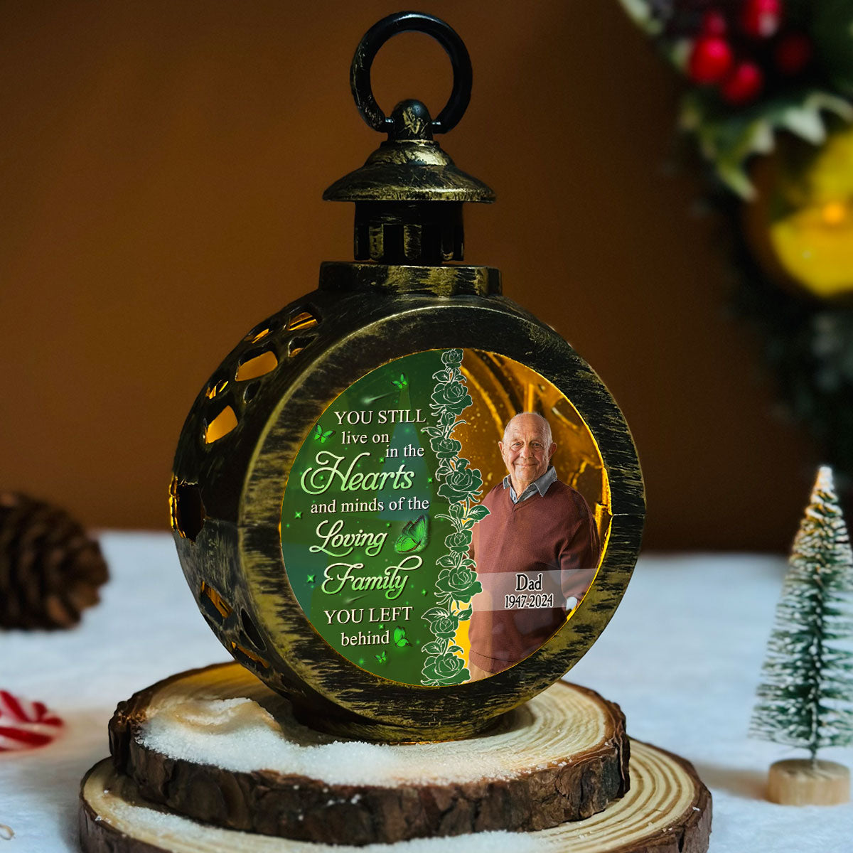 Custom Photo Memorial Christmas Night Light, Remembrance Gifts • You Still Live On In The Hearts - Personalized Christmas Lantern