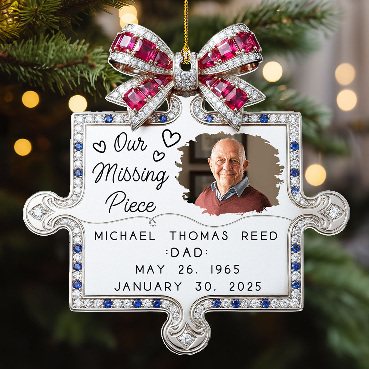 Custom Photo Memorial Christmas Ornament, Sympathy Keepsake • You Fit Our Hearts Perfectly - Personalized Acrylic Ornament