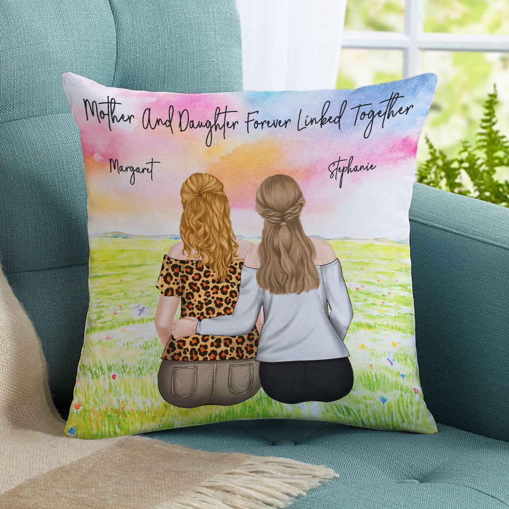 Mother And Daughter Forever Linked Together - Personalized Throw Pillow