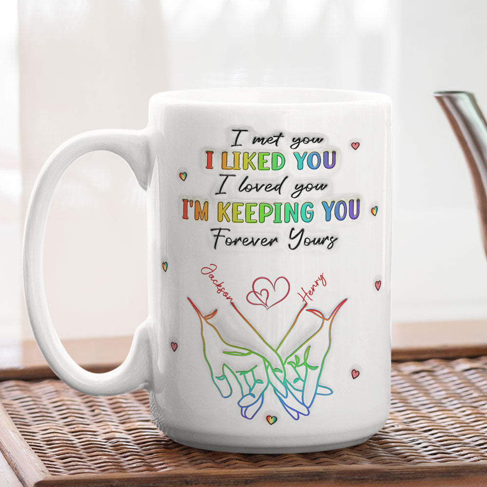 Custom Anniversary Keepsake Gifts For Couple • Love Knows No Gender - Personalized 3D Inflated Effect Mug - Gift For Husband Wife, Anniversary, LGBTQ+