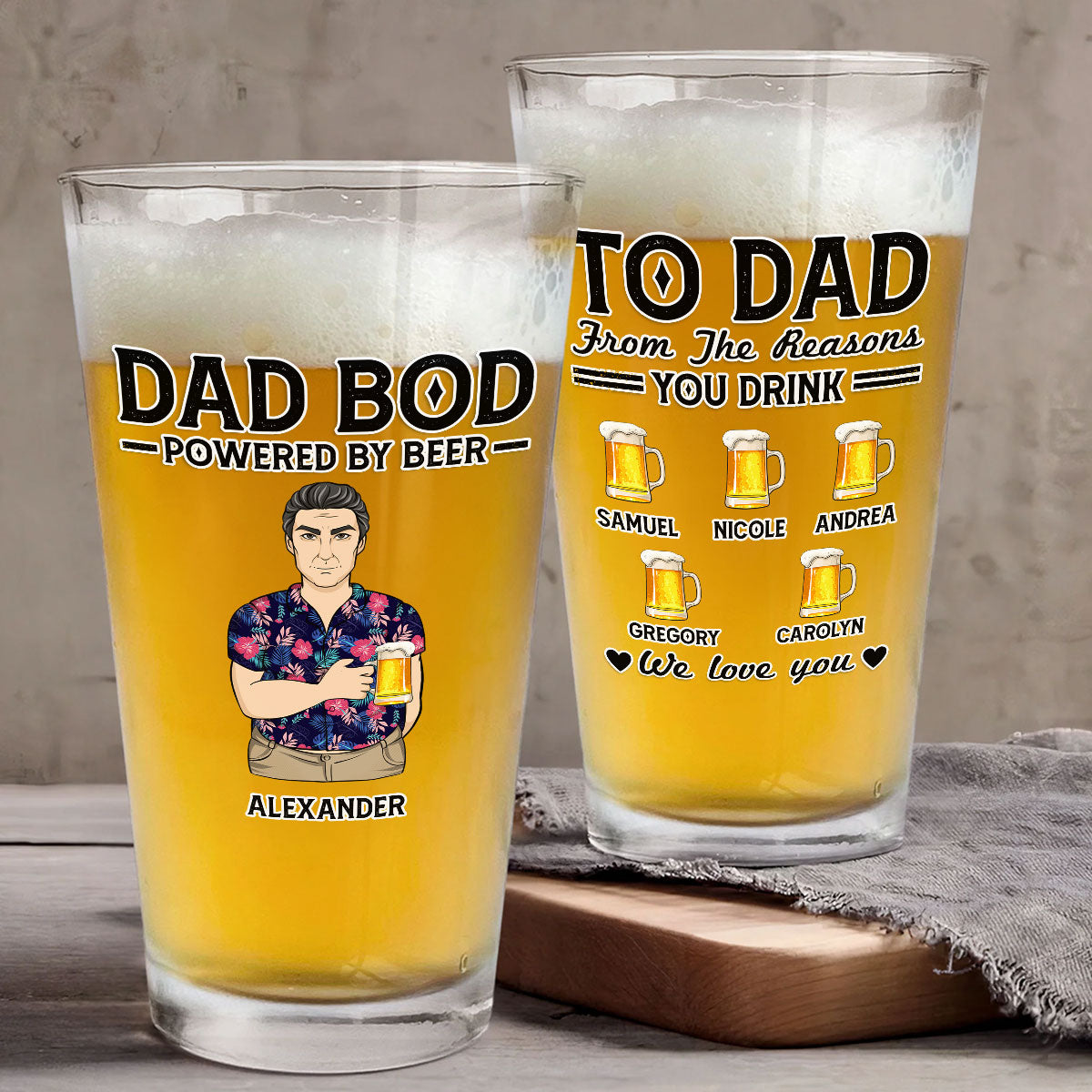 Dad Bod Powered By Beer - Personalized Beer Glass
