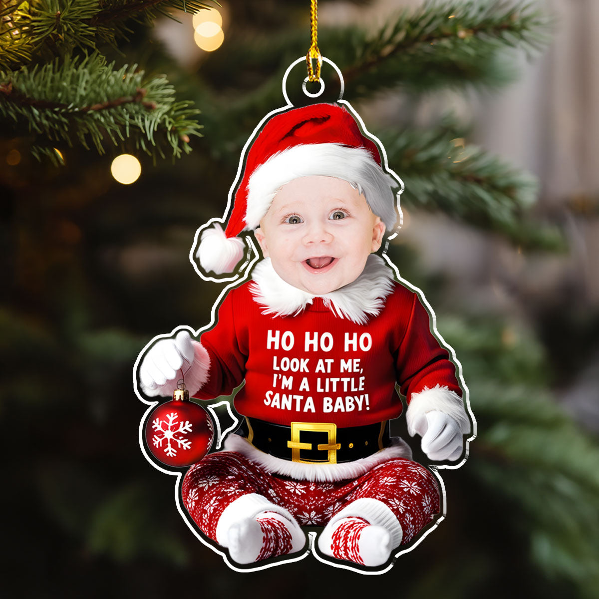 Custom Photo Baby Christmas Ornament for New Parents • I Am A Little Santa Baby - Personalized Acrylic Ornament