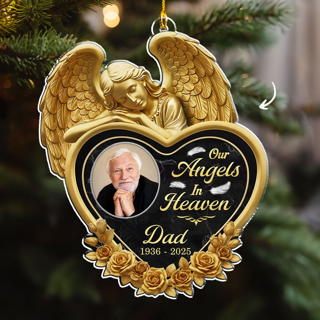Custom Photo Memorial Christmas Ornament, Sympathy Keepsake • Angels In Heaven - Personalized Acrylic Ornament